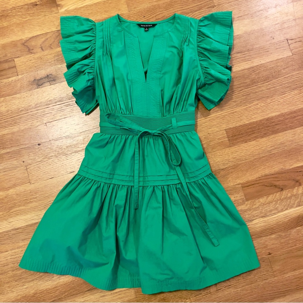 NWOT Strut & Bolt Kelly Green Ruffle Sleeve Mini Dress Small Game Day Resort - Picture 9 of 12